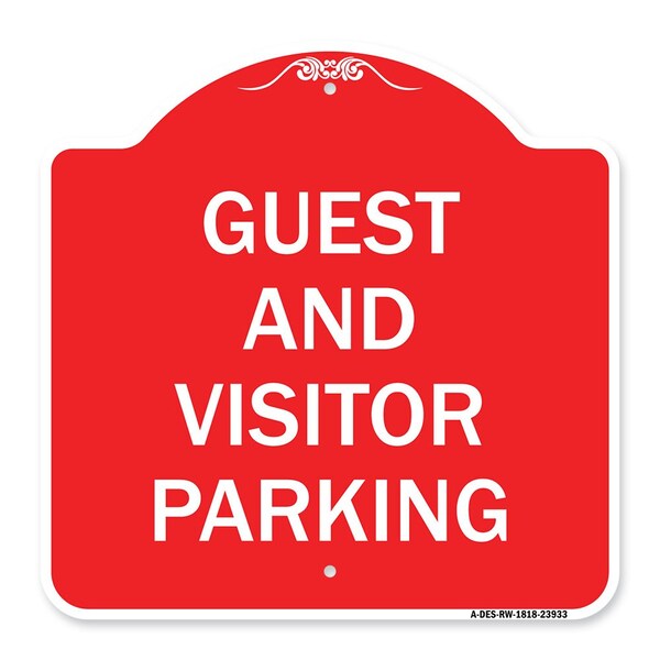 Signmission Designer Series Sign Guest and Visitor Parking, Red & White Aluminum Sign, 18" x 18", RW-1818-23933 A-DES-RW-1818-23933 - main